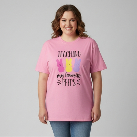 Port and Company Tops - Port & Company Pink "Teaching My Favorite Peeps" Graphic SS T-Shirt Size 3XL